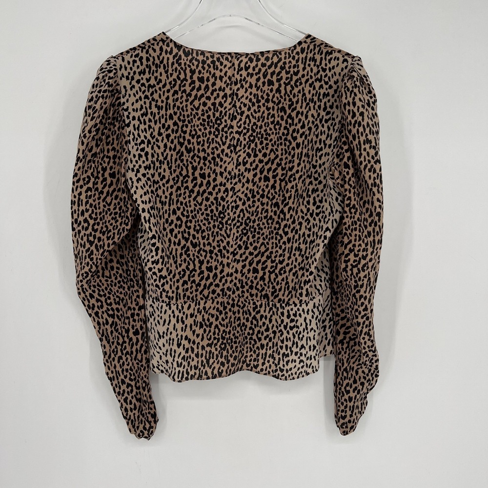Frame Silk Animal Print Top Womens M Peplum Blouse Career Cheetah Leopard - Picture 3 of 9